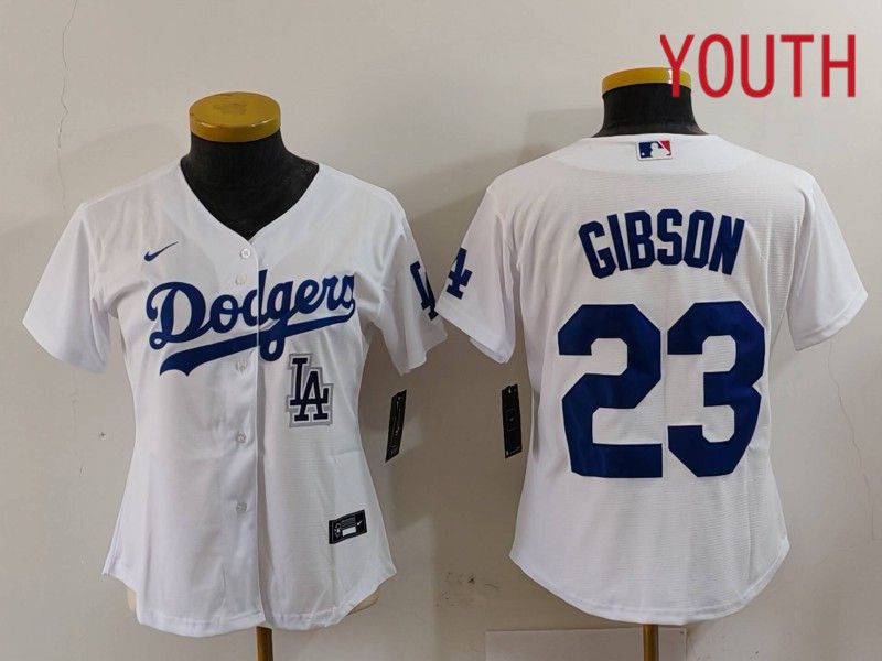 Youth Los Angeles Dodgers #23 Gibson White Nike Game 2024 MLB Jersey style 5->women mlb jersey->Women Jersey